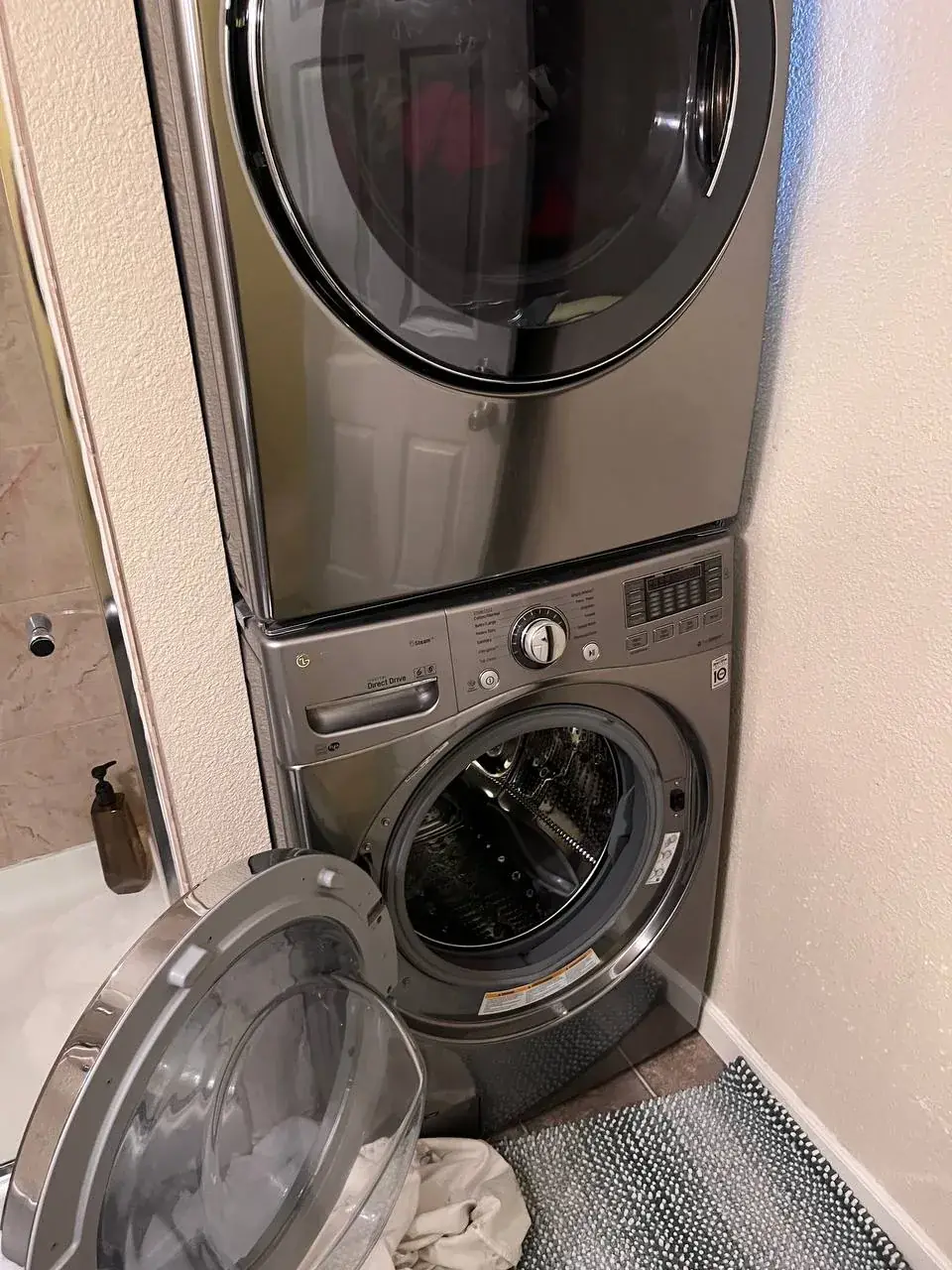 Maytag stacked washer and dryer during service